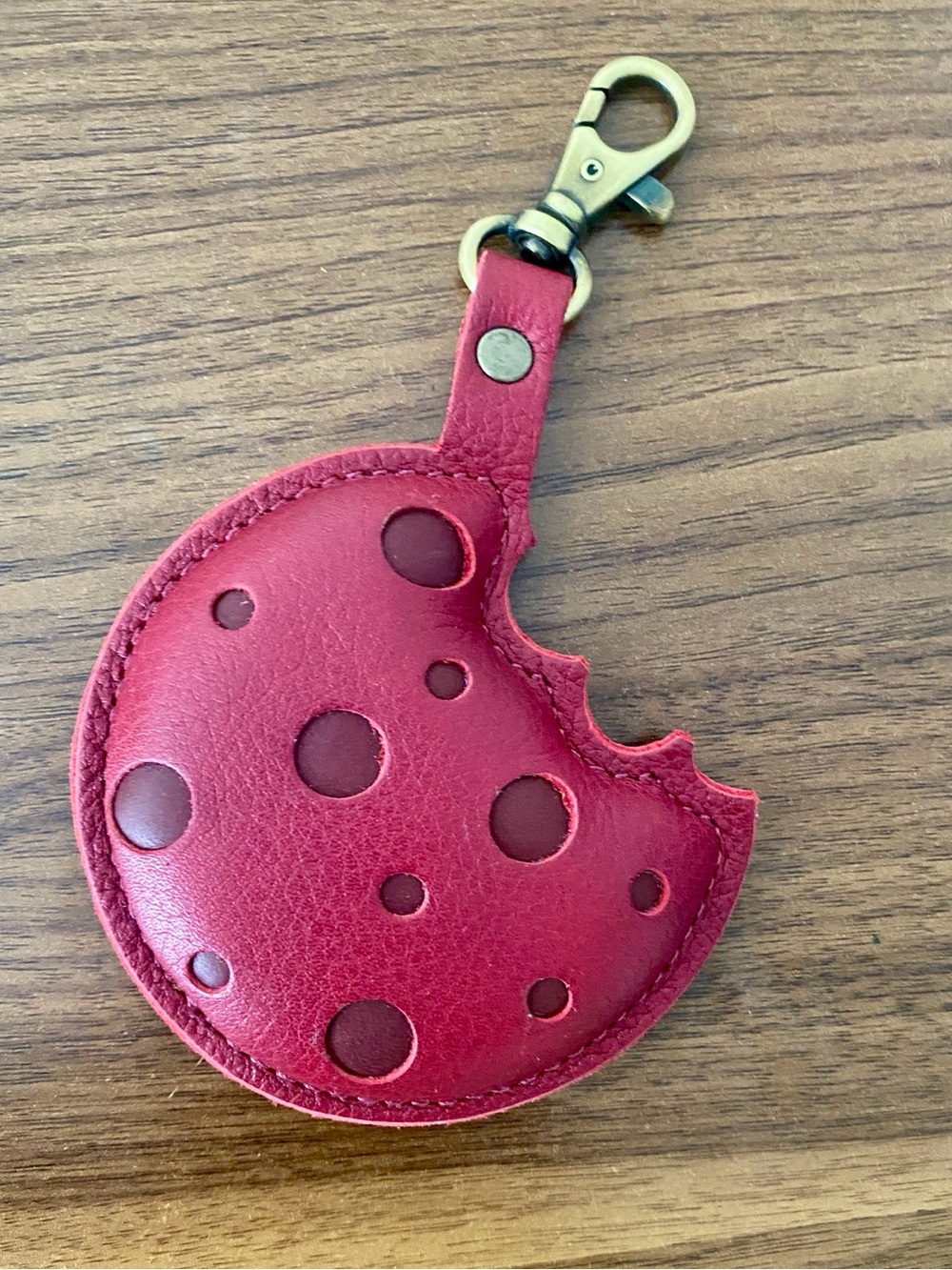 New PLG Red Leather Cookie Flair Keychain Bag Charm